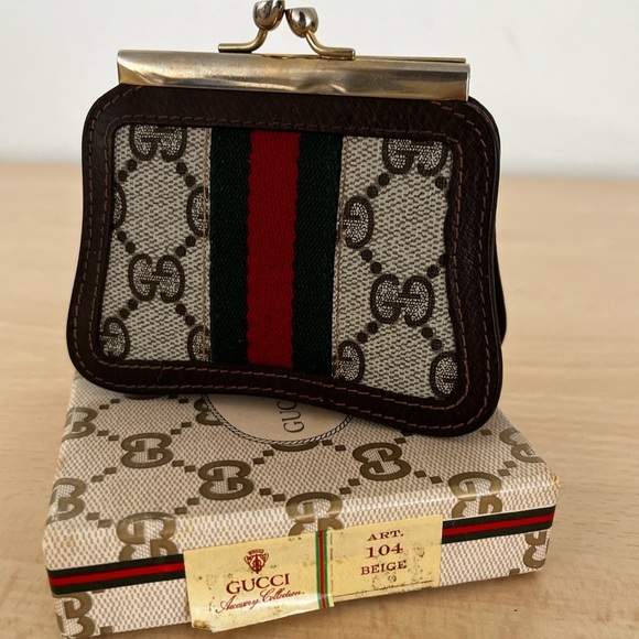 Rare Gucci GG Supreme Kiss Lock Coin Purse EUC Box Circa 1979-80 - Picture 12 of 16